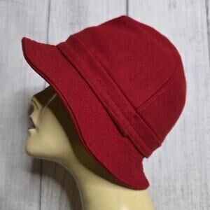 VTG L.L.Bean Red Wool Blend Bucket Hat Cloche Cap Made in Italy, sz Medium